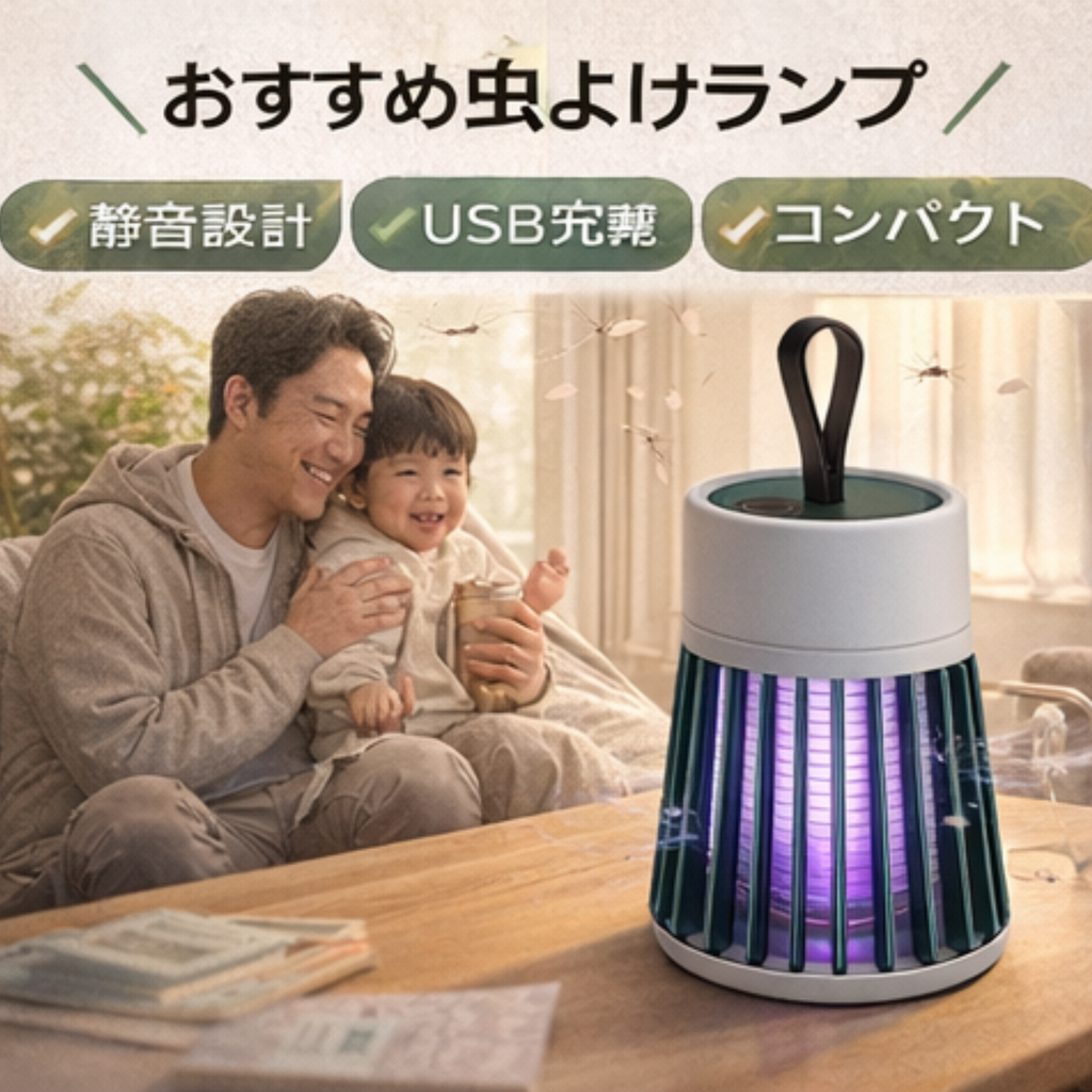 【薬剤不使用】虫よけランプ｜静音UVモスキートキャッチ｜赤ちゃん・妊婦も安心｜USB充電｜室内・アウトドア対応